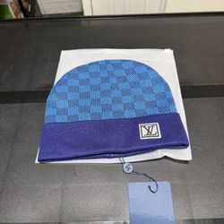 Blue Damier Knit Beanie — Winter 2025 Style