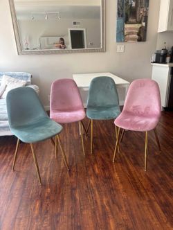 Set of 4 Dining chairs (Turquoise & Pink)