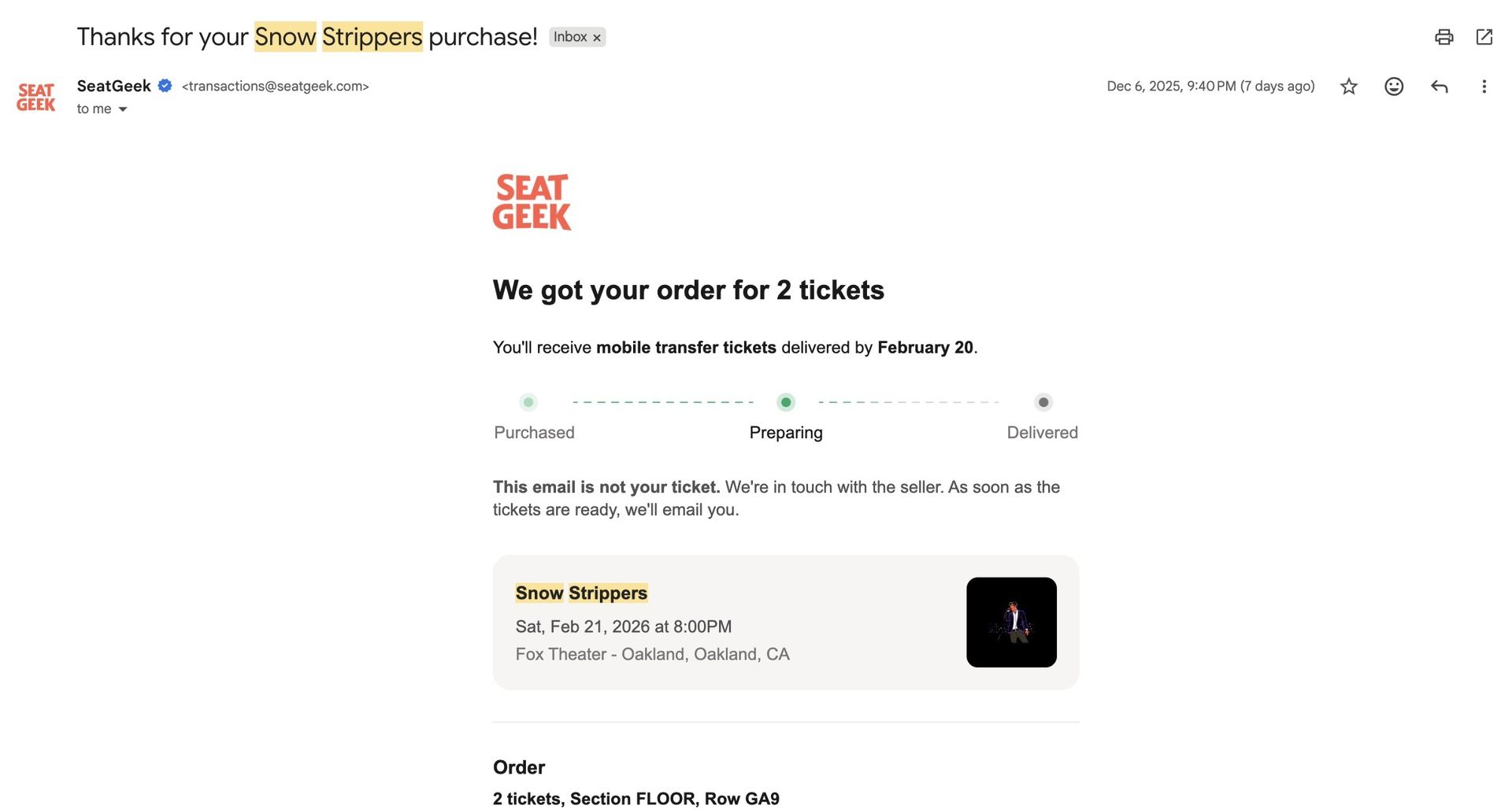 Snow Strippers Concert GA Floor - 2 Tickets ($150 each, $300 for both) Feb 21, 2026 Oakland, CA