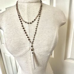 Silver Tone Beaded Tassel Necklace 