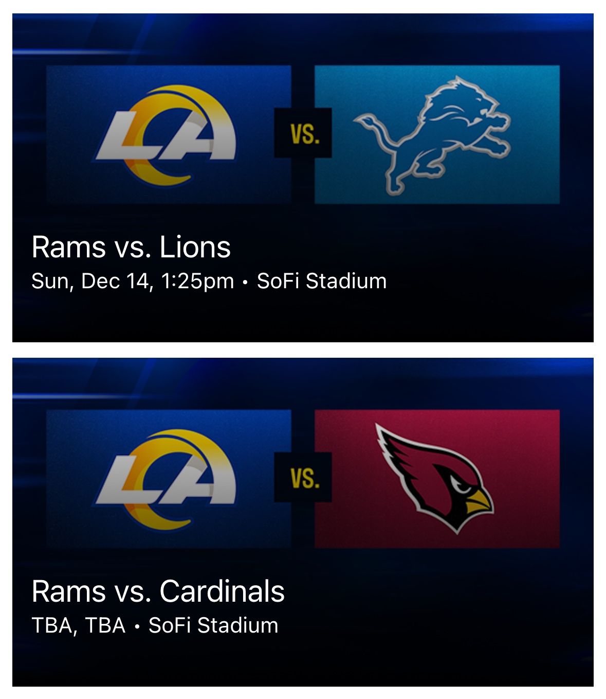Rams; Lions; Cardinals; Sofi; NFL
