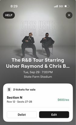 2 Tickets – Usher & Chris Brown R&B Tour