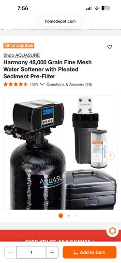 Harmony 48000 grain fine mesh water softener with pleated sediment pre-filter