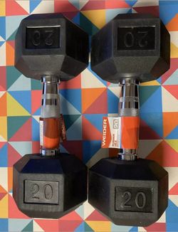 Weider Hex Rubber 20 lb  Pair Pound Set of Two New Dumbbell Weights, 40lbs Total