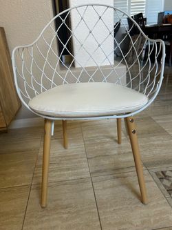 White Metal Accent Chair With Wood Legs