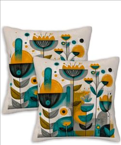 Mid Century Modern Throw Pillow Covers 18x18 Set of 2 | Abstract Botanical Decorative Cushion Covers | Scandinavian Pillowcases for Couch Sofa Living 