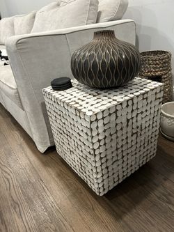 ✨ Textured Wood Slice Cube Side Table – 16.5” Square – Boho/Organic Modern ✨