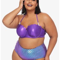 Disney The Little Mermaid Ariel Seashell Halter Swim Top And Bottom Plus Size

