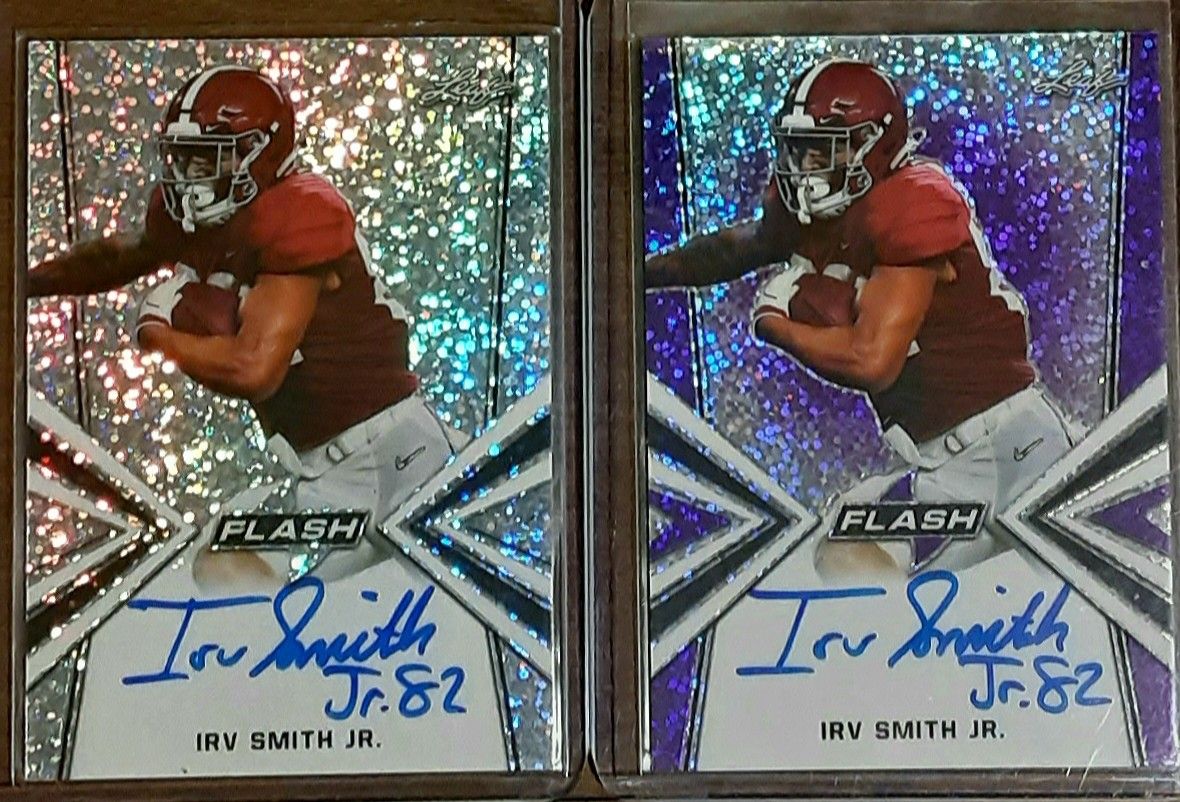 IRV SMITH JR ROOKIE AUTO LOT OF 2! LEAF FLASH ON CARD AUTO PURPLE/25, SILVER Minnesota Vikings