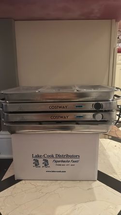 2 Costway Electric Buffet Servers/Food Warmers — 3-Tray, Stainless Steel