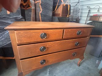 Antique Oak Wood Dresser with Cabriole Legs