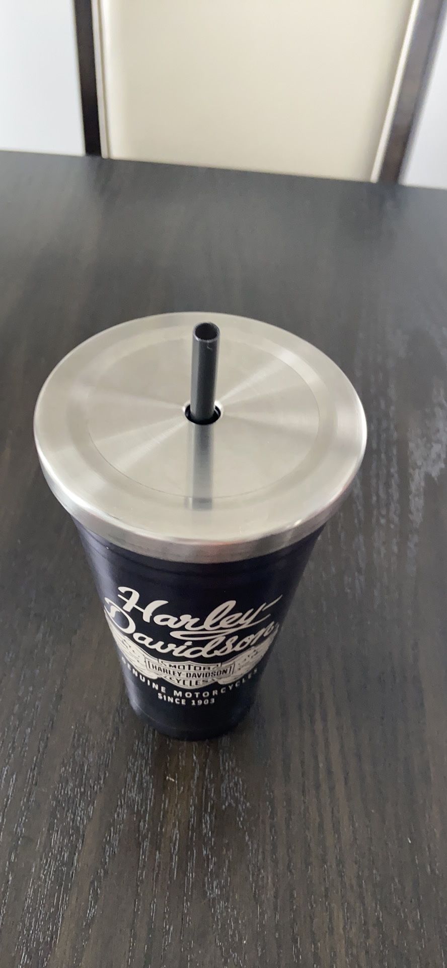 Harley Davidson stainless steel cup with straw