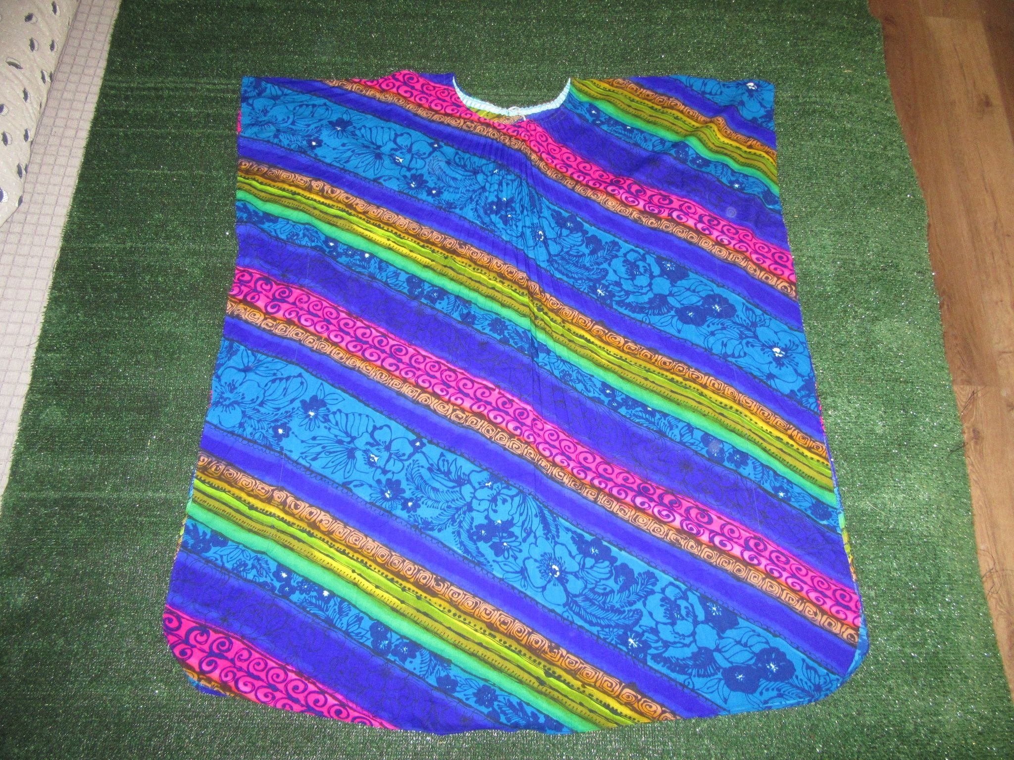 Vintage Womens OSFA Greenecastle Hawaiian Print Mumu Caftan Dress Coverup MuuMuu