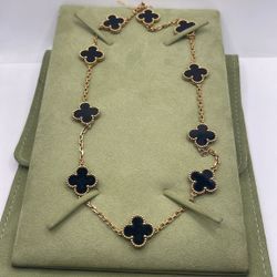 Van Cleef Alhambra 10 Motif Onyx Necklace 