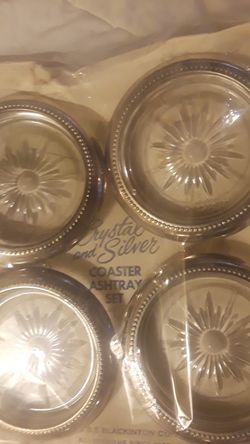 W & S Blackinton company Crystal and silver coaster ashtray set