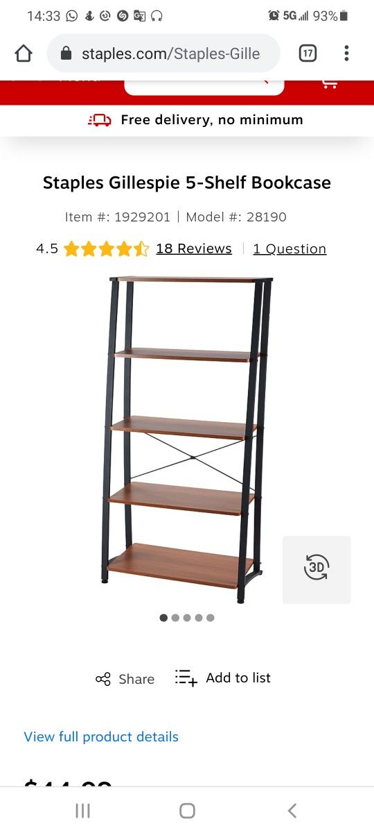 Gillespie 5-Shelf Ladder Design Bookcase