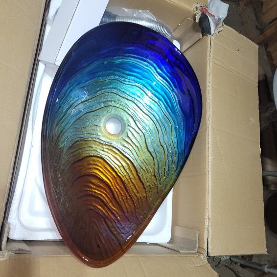 BRAND NEW CUSTOM BATHROOM VESSEL SINK & FAUCET — RAINBOW TEARDROP GLASS ✨