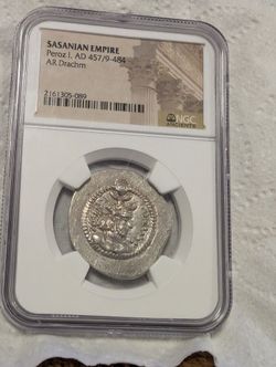 Old Ancient Coin Graded By NGC Sasanian Empire 
