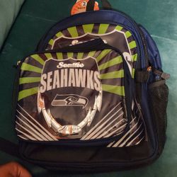 Seattle Seahawks backpack 2 in 1 front pouch turns into a lunch box.