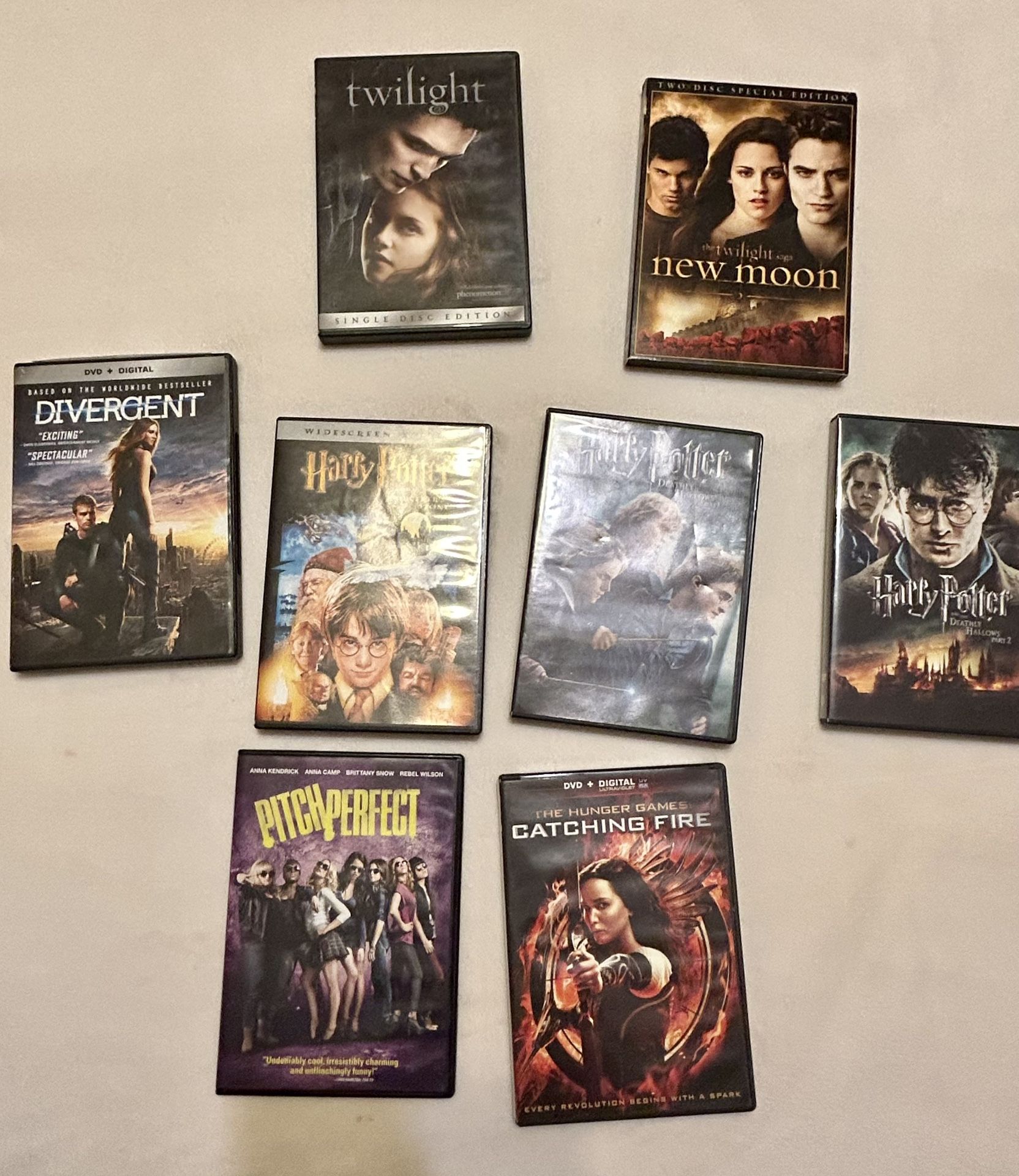 Popular Teen Movies DVDs, Lot of 8 ~ Twilight, Divergent, Harry Potter…