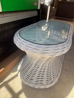 White Wicker Glass Top Coffee Table
