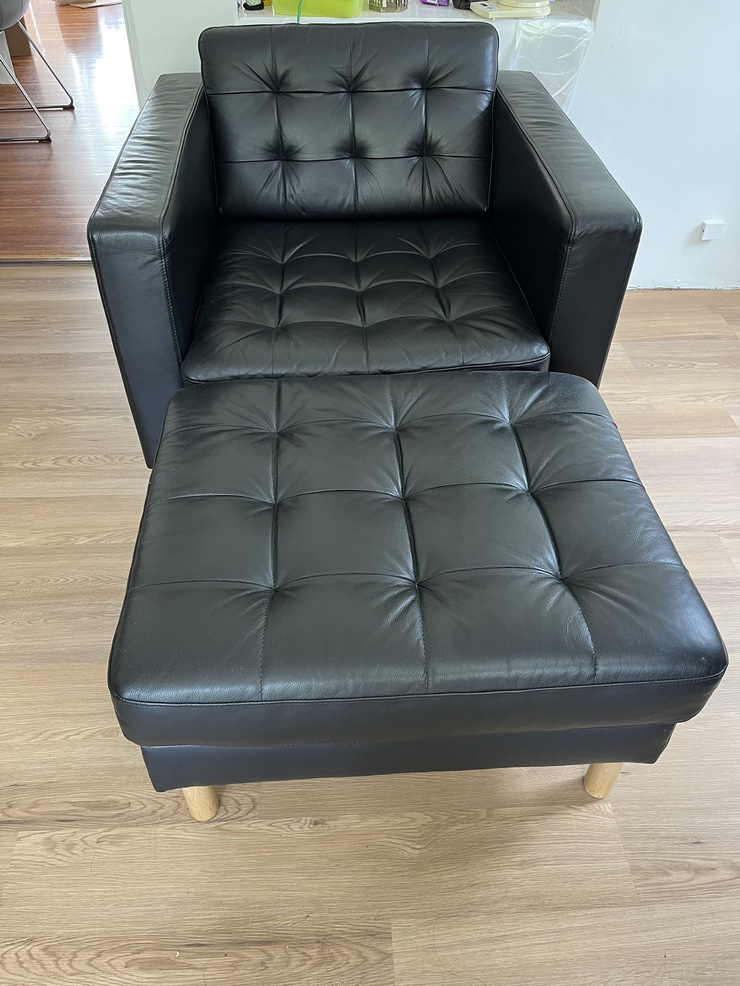 IKEA Morabo Leather Armchair Sofa and Ottoman, Leather