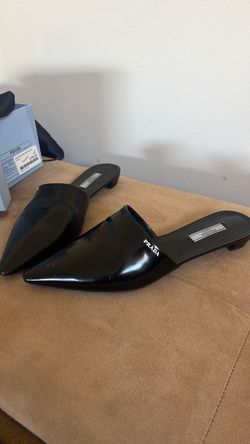 Prada Black Leather Pointed-Toe Mules