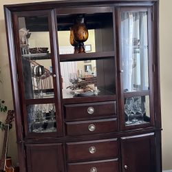 Dark Wood China Cabinet With Storage 