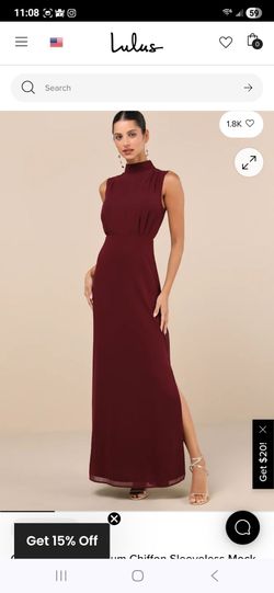 Classic Elegance Plum Chiffon Sleeveless Mock Neck Maxi Dress