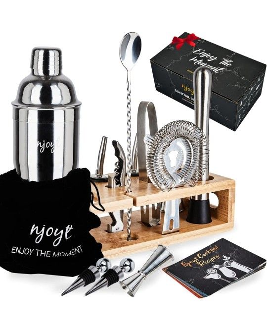 Luxury Giftable Cocktail Shaker Set for Home Bartending Kit | 14 Pieces 24oz Stylish Bar Set Cocktail Shaker Set with Gift Box | Bar Set, Martini Shak
