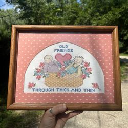 Vintage Old Friends Cross Stitch Framed Art