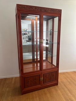 Vintage Asian-Style Curio Rosewood Cabinet