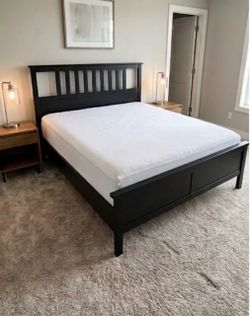 IKEA Black Wood King Size Bed Frame with Mattress