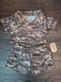 Build A Bear Military Army Soldier Digital Camo Shirt Pants ID TAG Costume