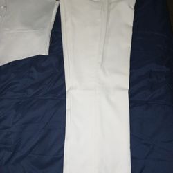 PERFECT FOR PROM WHITE LINEN PANTS 32 30 SMALL WHITE VEST 14 AND A HALF GRAY DRESS SHIRT 