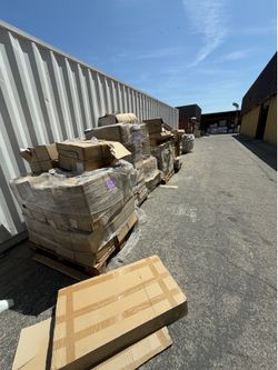Assorted items stacked on pallets