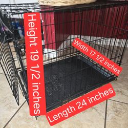 Black Wire Dog Crate & Basket Of Dog Toys & Clothes (All In Costs $40)