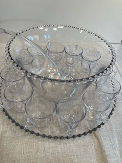 Vintage candlewick glass punch bowl set