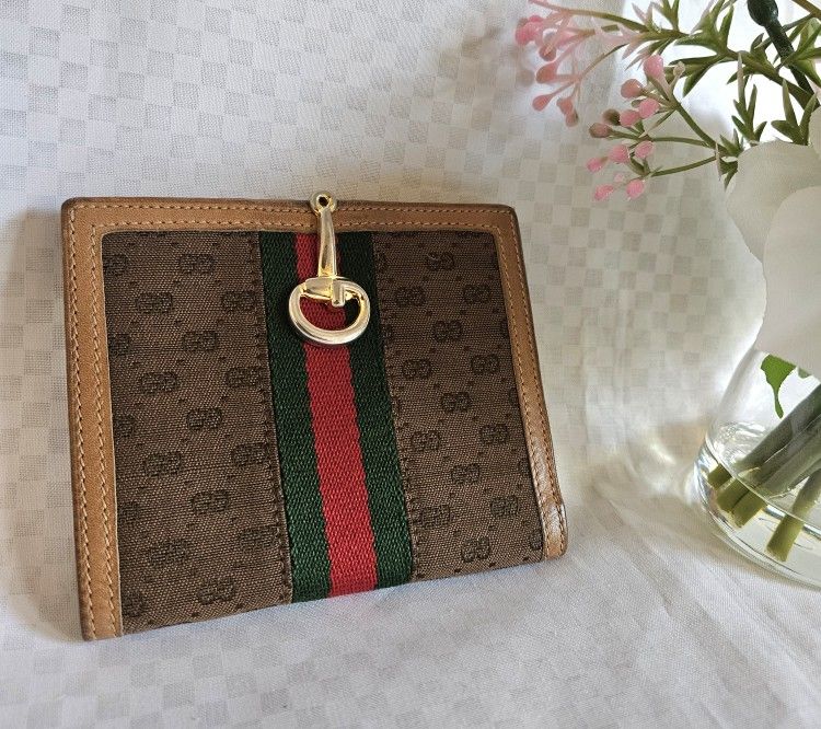 Authentic  Gucci Brown Metallic Gold Designer Bifold Wallet  (LIMITED EDITION)