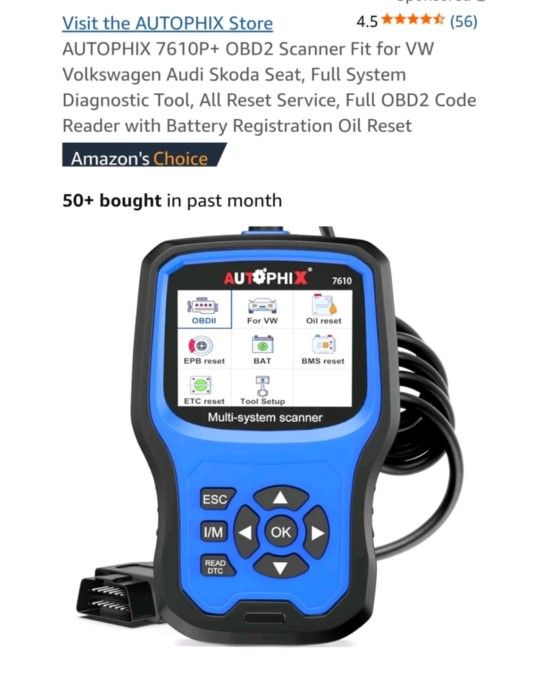 Car Code Reader for VW Audi Skoda Seat All Series, Enhanced AP7610 Full-Systems Diagnostic Scanner With Transmission EPB ABS SRS DPF TPMS Check Engine
