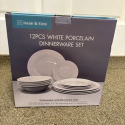 🌟 NEW 🌟 Heim & Elda 12PC White Porcelain Dinnerware Set