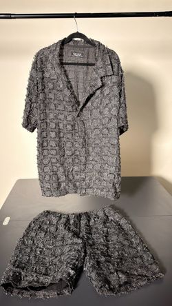 RINGSPUN Distressed Textured Shirt & Shorts Matching Set Men’s 3XL Black Gray
