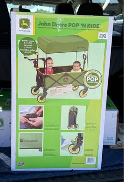 Bright Starts John Deere Pop 'N Ride Stroller Wagon, Foldable with Sun Shade