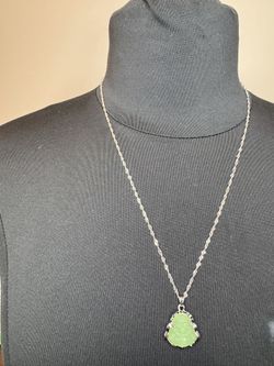 Silver Stainless Steel Chain With Green Buddha Charm