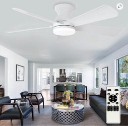 42Inch Ceiling Fan Light with Remote Control, Flush Mount Installation, Reversible Rotation, 3 Color Temperatures, 2/4H Timer for Bedrooms, Living Roo