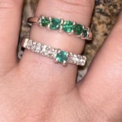 Silver Emerald Ring Set