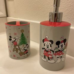 Mickey And Minnie Toothbrush Holder and Soap Dispenser 