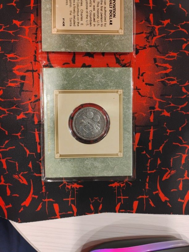 1893 USA Columbus World's Fair Santa Maria Ship Silver Half Dollar Coin 