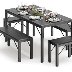 63" Dining Room Table Set for 6, Kitchen Table with 2 Benches 