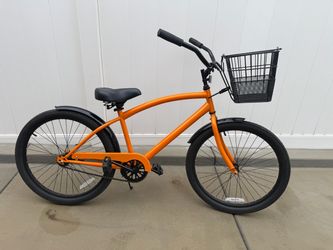 Orange 24” Beach Cruiser Bike with Front Basket